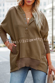 Lilipretty Coffee Perks Cotton Pocketed Henley Hoodie