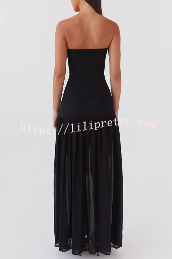 Eden Patchwork Semi-sheer Chiffon Strapless Maxi Dress