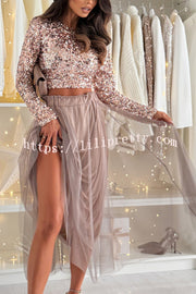 Holiday Party Tulle High Rise Elastic Waistband A-line Midi Skirt