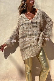 Lilipretty Autumn Brunch Knit Striped Colorblock Loose Pullover Sweater