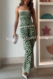 Orla Knit Mosaic Tile Print Bandeau and High Rise Stretch Flared Pants Set