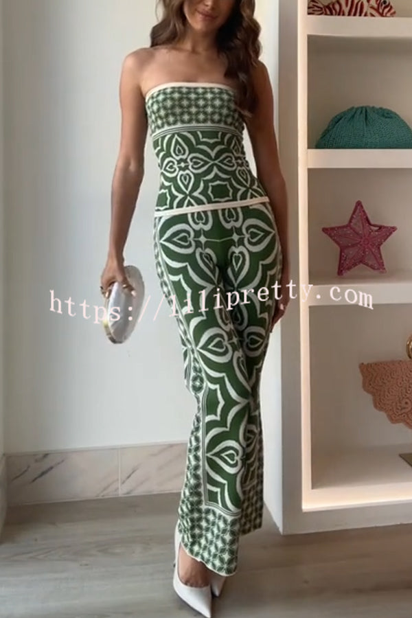 Orla Knit Mosaic Tile Print Bandeau and High Rise Stretch Flared Pants Set