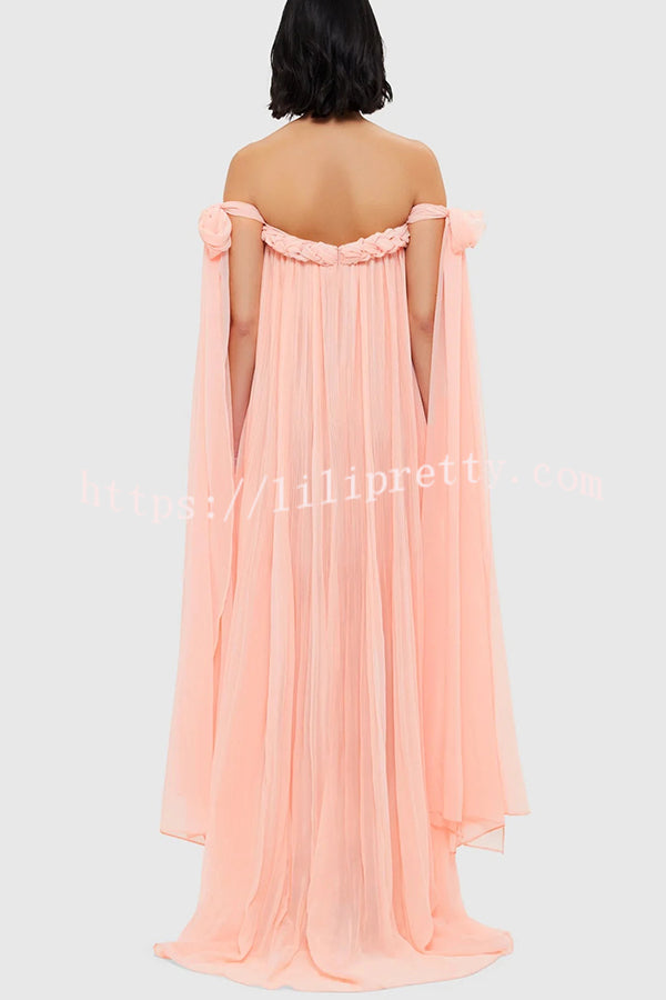 Fairy Spirit Tulle Braided Neckline Tie Arm Straps Pleated Maxi Dress