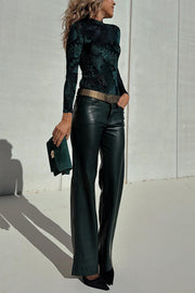 Stylish Faux Leather Pocketed Straight Stretch Pants