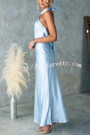 Satin Fashion Halter Backless Slim Elegant Maxi Dress
