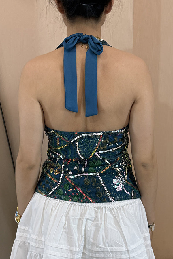 Fashion Sequined Casual V-neck Backless Slim Vest