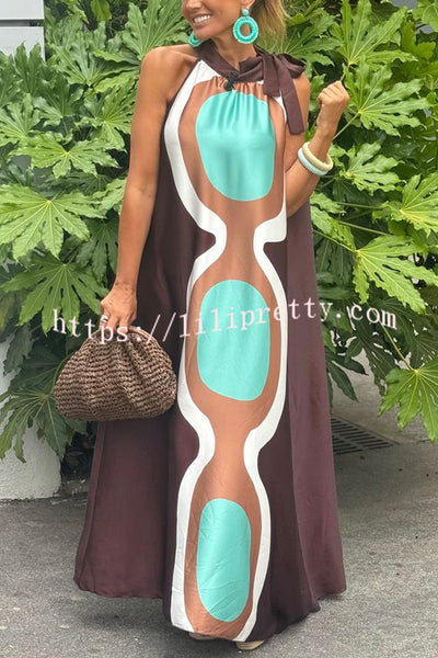 Unique Print Sleeveless Halter Neck Loose Holiday Maxi Dress
