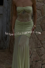 Fashion Lace Splicing Sexy Sleeveless Off-shoulder Slim Maxi Dress