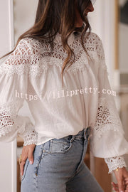 Stylish Hollow-out Patchwork Long-sleeved Elegant Shirt