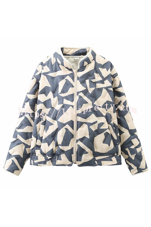 Chrissa Unique Printed Casual Long Sleeve Pocket Cotton Jacket