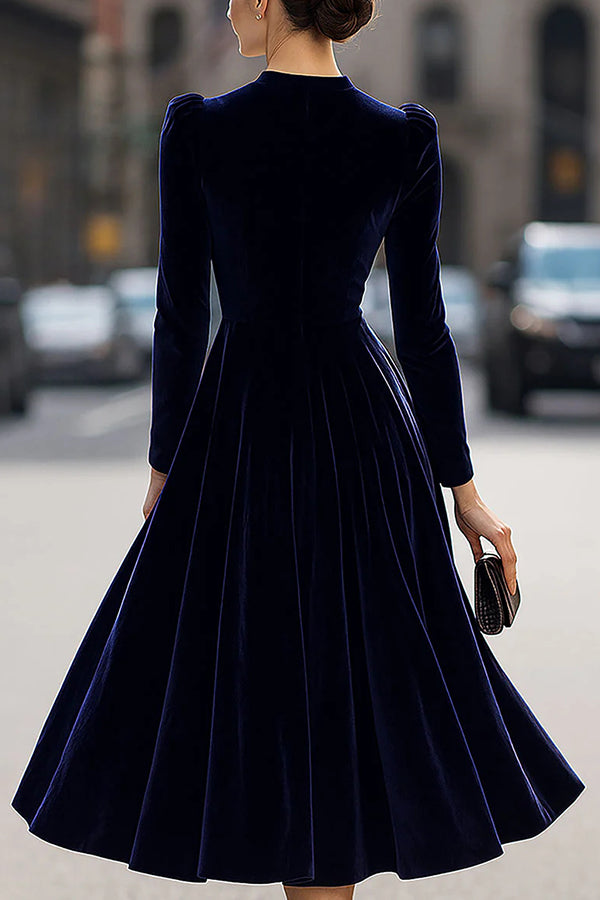 Solid Color Velvet Round Neck Long Sleeve Elegant Maxi Dress