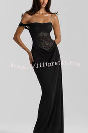 Sexy See-Through Lace Suspender Slim Slit Maxi Dress