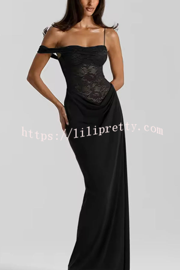 Sexy See-Through Lace Suspender Slim Slit Maxi Dress