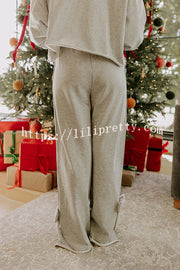 Dear Daydream Loose Bow Tie Long-Sleeved Sweatshirt and Elastic Waist Pocket Pants Set