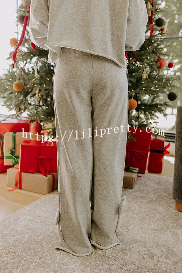 Dear Daydream Loose Bow Tie Long-Sleeved Sweatshirt and Elastic Waist Pocket Pants Set