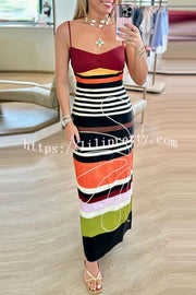 Beach Moment Linen Blend Unique Flower Color Block Slip Maxi Dress