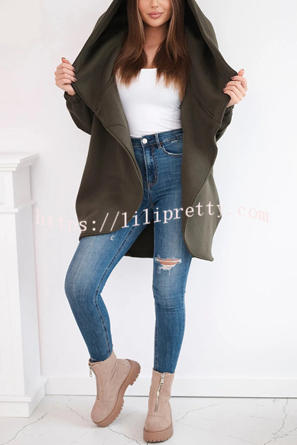 Solid Color Loose Hooded Zip-up Casual Sports Jacket