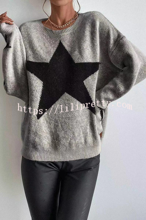 Essnce Star Pattern Crew Neck Long Sleeve Sweater