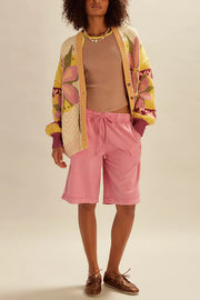 Floral Pattern Loose Long-sleeved Knitted Cardigan