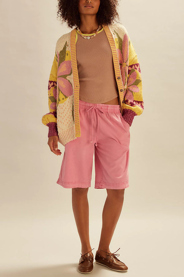 Floral Pattern Loose Long-sleeved Knitted Cardigan
