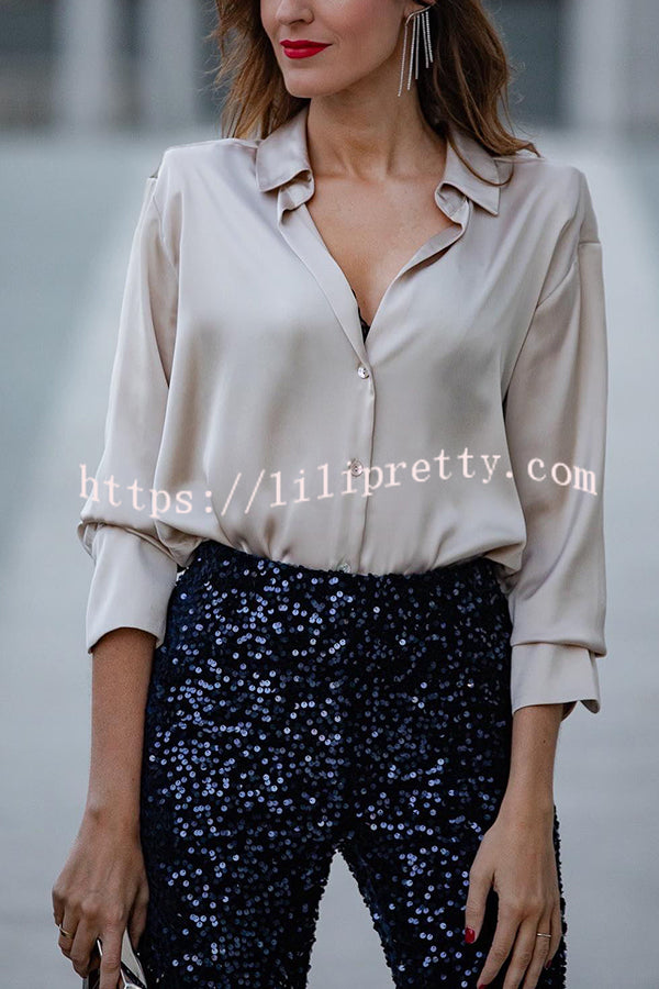 Lilipretty Living The Dream Satin Long Sleeve Button Relaxed Blouse