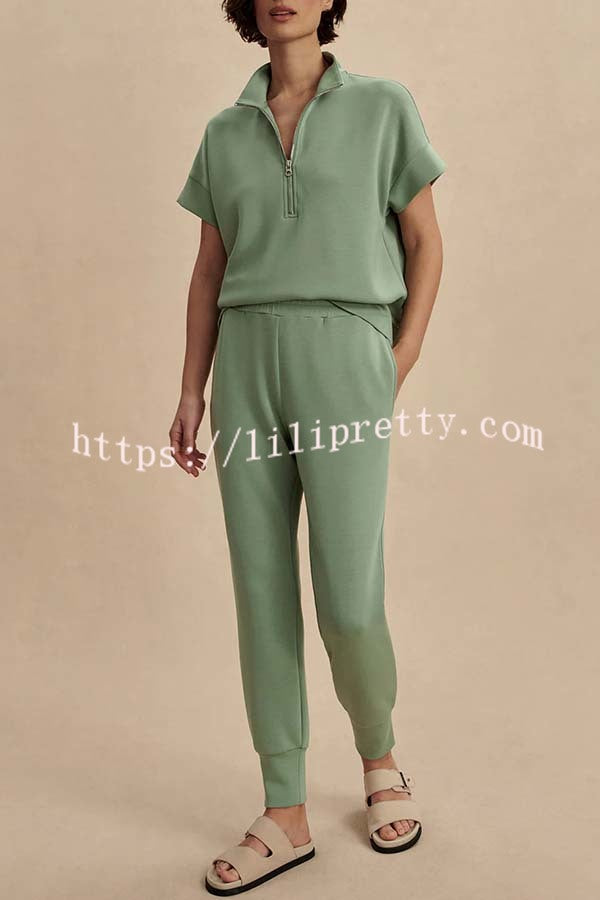 Sheridan Half-Zip Neck Short Sleeve Sweatshirt and Elastic Waist Pocket Jogger Set