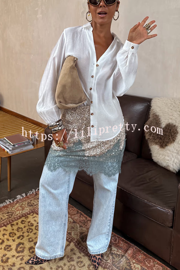 Power of Styling Sequin Lace Trim Elastic Waist Mini Skirt