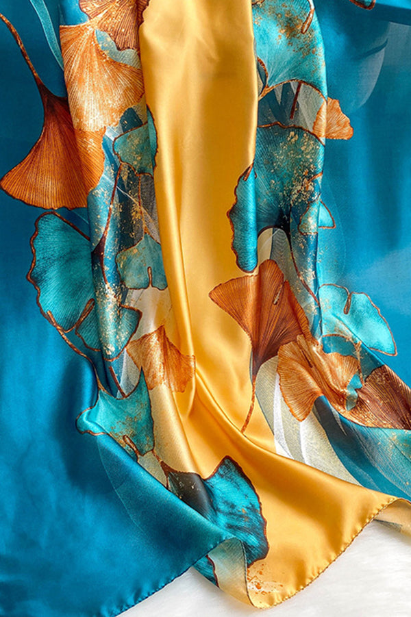 Ginkgo Leaf Printed Mid-Length Multifunctional Silk Scarf