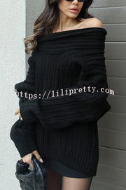 Fashionable Irregular Collar Loose Casual Knitted Sweater