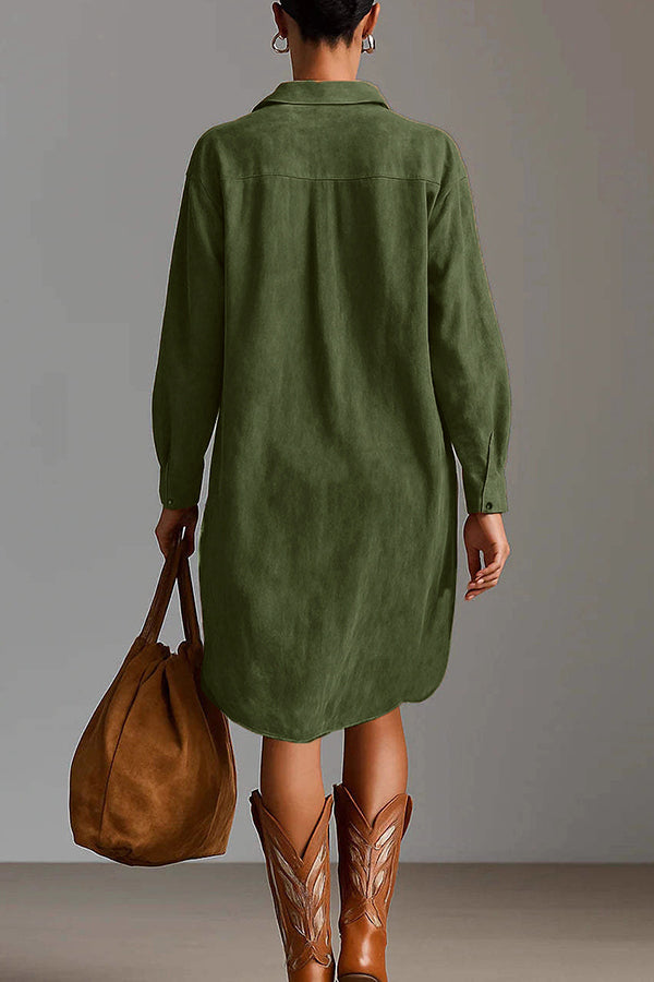 Fashionable Embroidered Loose Suede Long-sleeved Casual Mini Dress