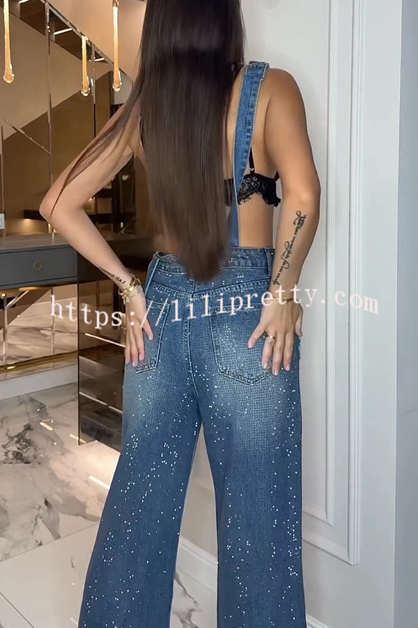 Fashionable Hot Diamond Casual Pocket Ripped Denim Overalls