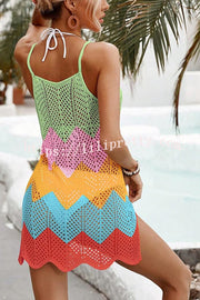 Lilipretty Covina Knit Corrugated Color Block Beach Mini Dress