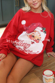 Christmas Santa Print Loose Round Neck Sweatshirt and Elastic Waist Casual Pants Set