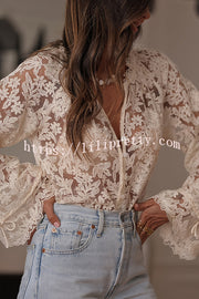 Fashion Hollow Lace Casual Long-sleeved Shirt