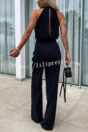 Fashionable Solid Color Sleeveless Hollow Slim Fit Jumpsuit