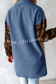Lilipretty Colorblock Leopard Print Corduroy Long Sleeved Button Down Coat