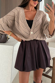 Fashion Hollow Knitted V-neck Button Loose Cardigan
