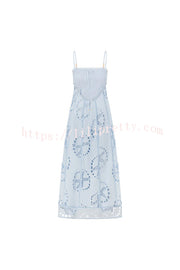 Simona Embroidered Starfish Pattern Backless Tie-up Slip Maxi Dress