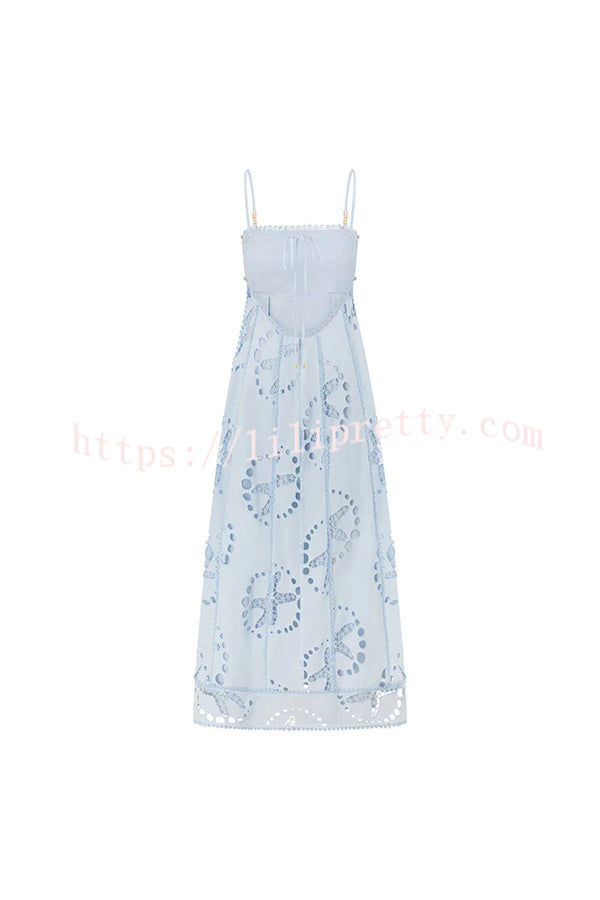 Simona Embroidered Starfish Pattern Backless Tie-up Slip Maxi Dress