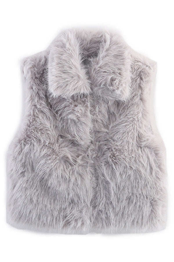 Stylish Collared Sleeveless Short Faux Fur Vest