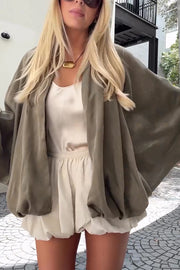 Fashion Lapel Loose Puff Long Sleeve Casual Zipper Jacket