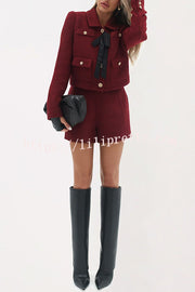 Sweet Dreams Tweed High Rise Pocket Wide Leg Mini Shorts