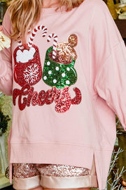 Christmas Candy Cup Sequined Casual Loose Sweatshirt