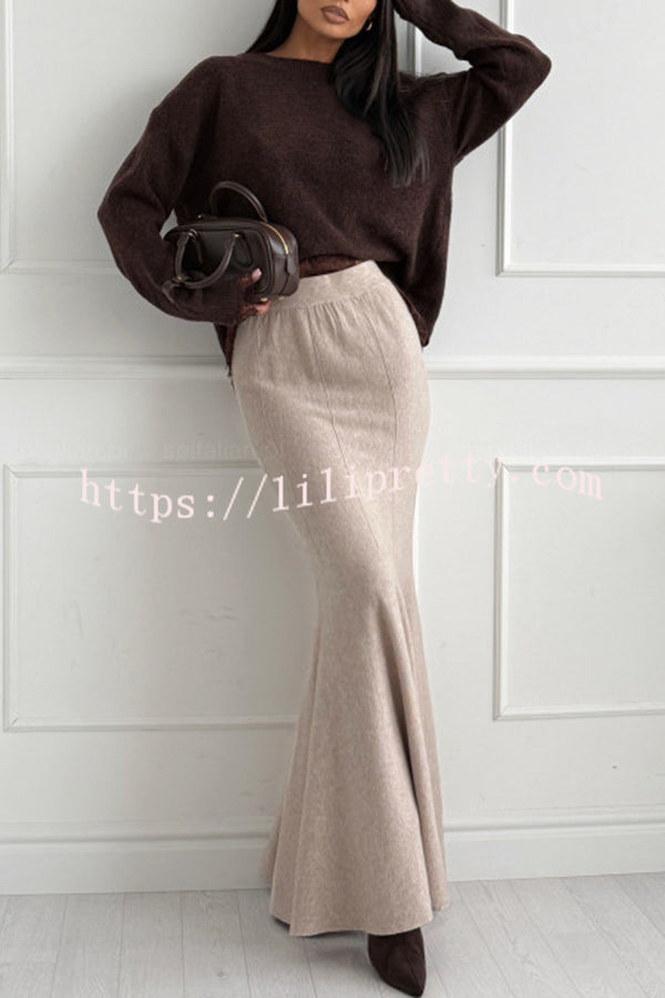 Caitlin Knit Stretch Fabric High Waist Fishtail Casual Maxi Skirt