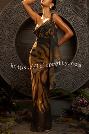 Unique Print Sexy One Shoulder Slim High Slit Maxi Dress