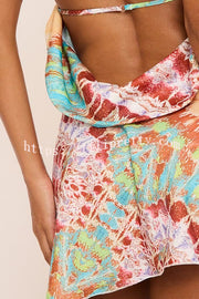 Unique Print Sexy Open Back Lace-Up Holiday Mini Dress