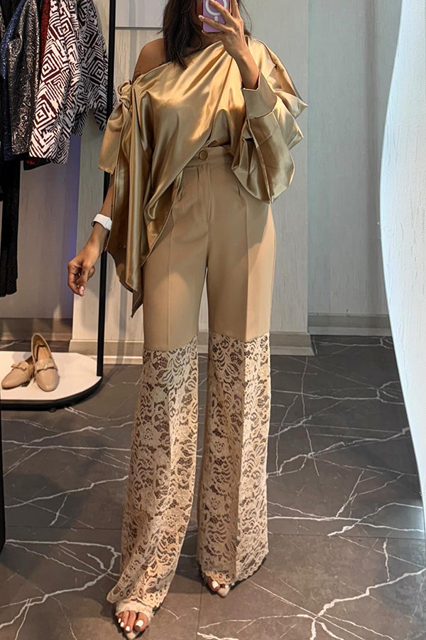 Chic Moment Floral Lace Patchwork High Rise Wide Leg Pants