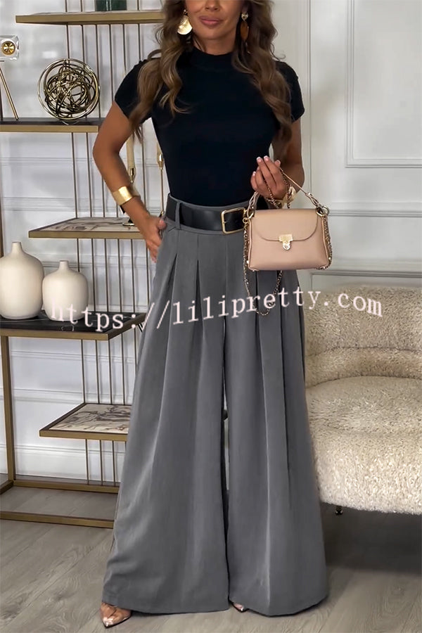 Sayla Pleated High Rise Elastic Waist Pocketed Wide Leg Pants