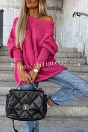 Lilipretty Casual Street Atmosphere Knit Wide Neck Loose Sweater