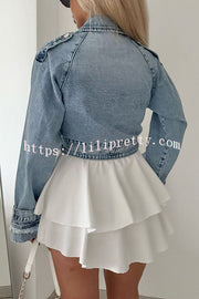 Fashion Lapel Long-sleeved Short Denim Jacket